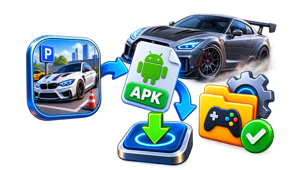 Car Parking Multiplayer Mod APK download with Android APK icon and sports car