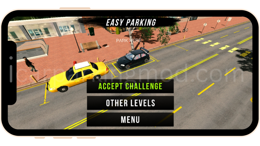 Easy parking challenge in Car Parking Multiplayer with a black hatchback and yellow taxi
