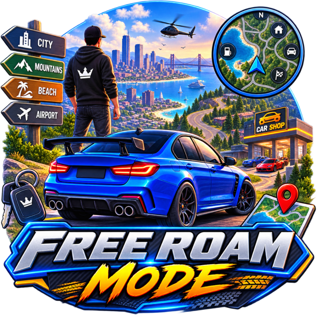 Car Parking Multiplayer free roam mode with city, mountain, beach and airport maps