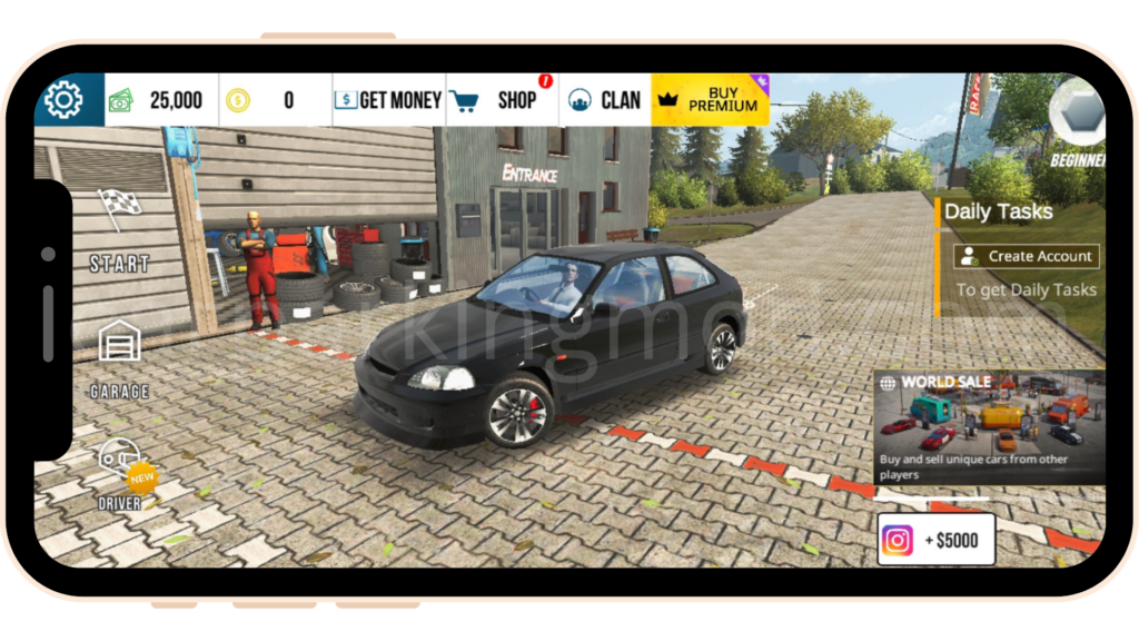 Car tuning and exterior customization menu for a blue convertible in Car Parking Multiplayer