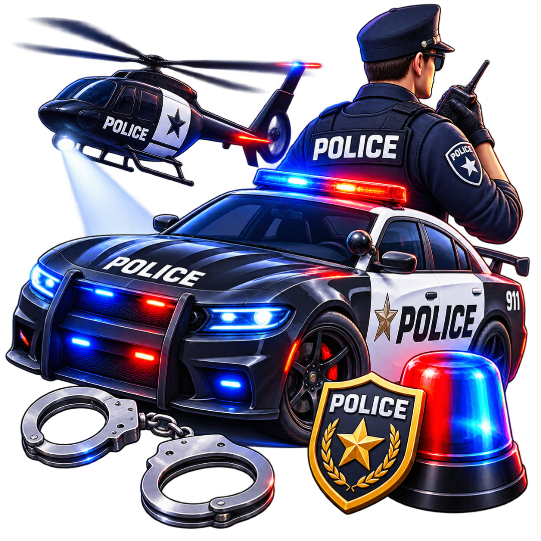 Car Parking Multiplayer police mode with patrol car and helicopter