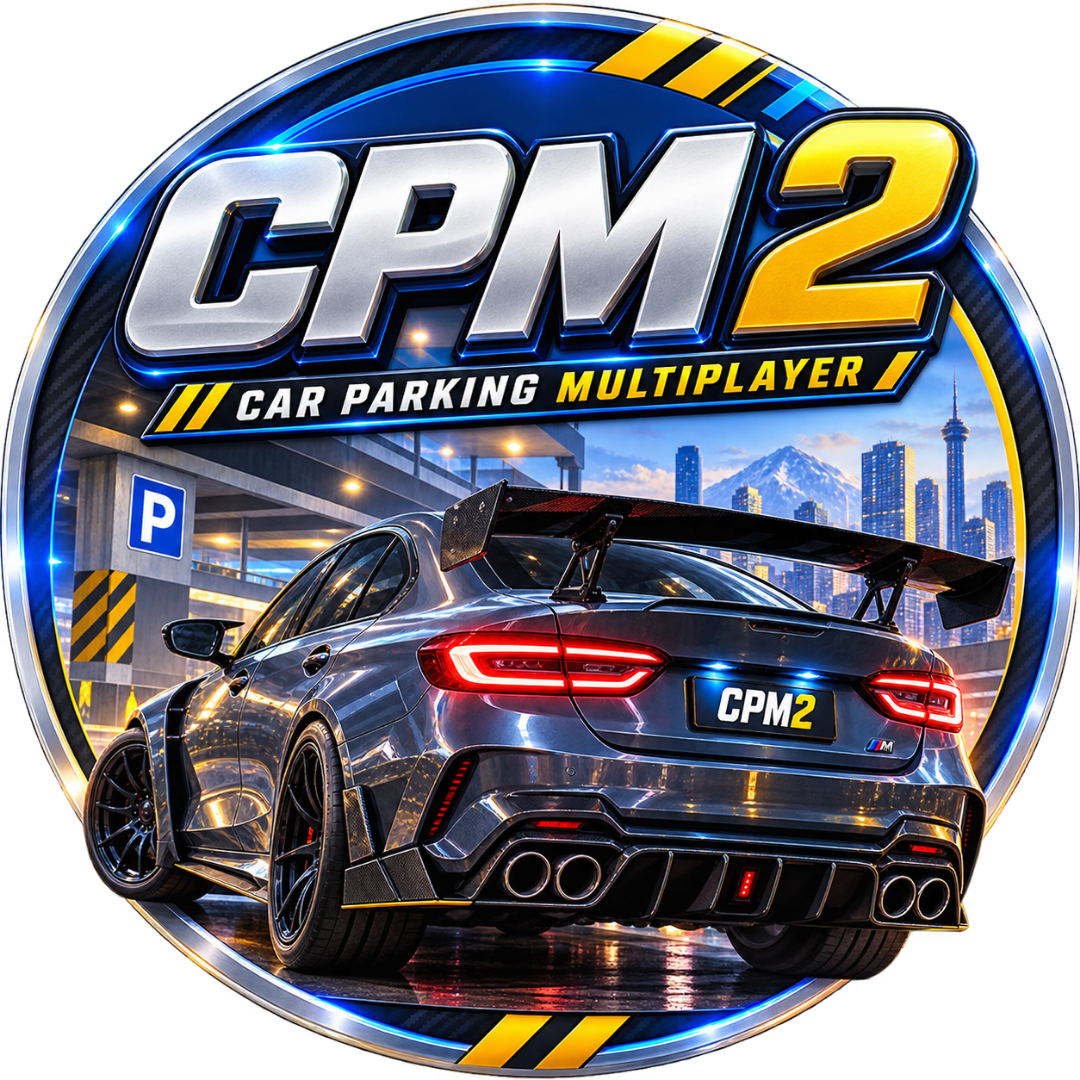 Car Parking Multiplayer 2 game icon featuring a realistic sports car and parking environment with no human character