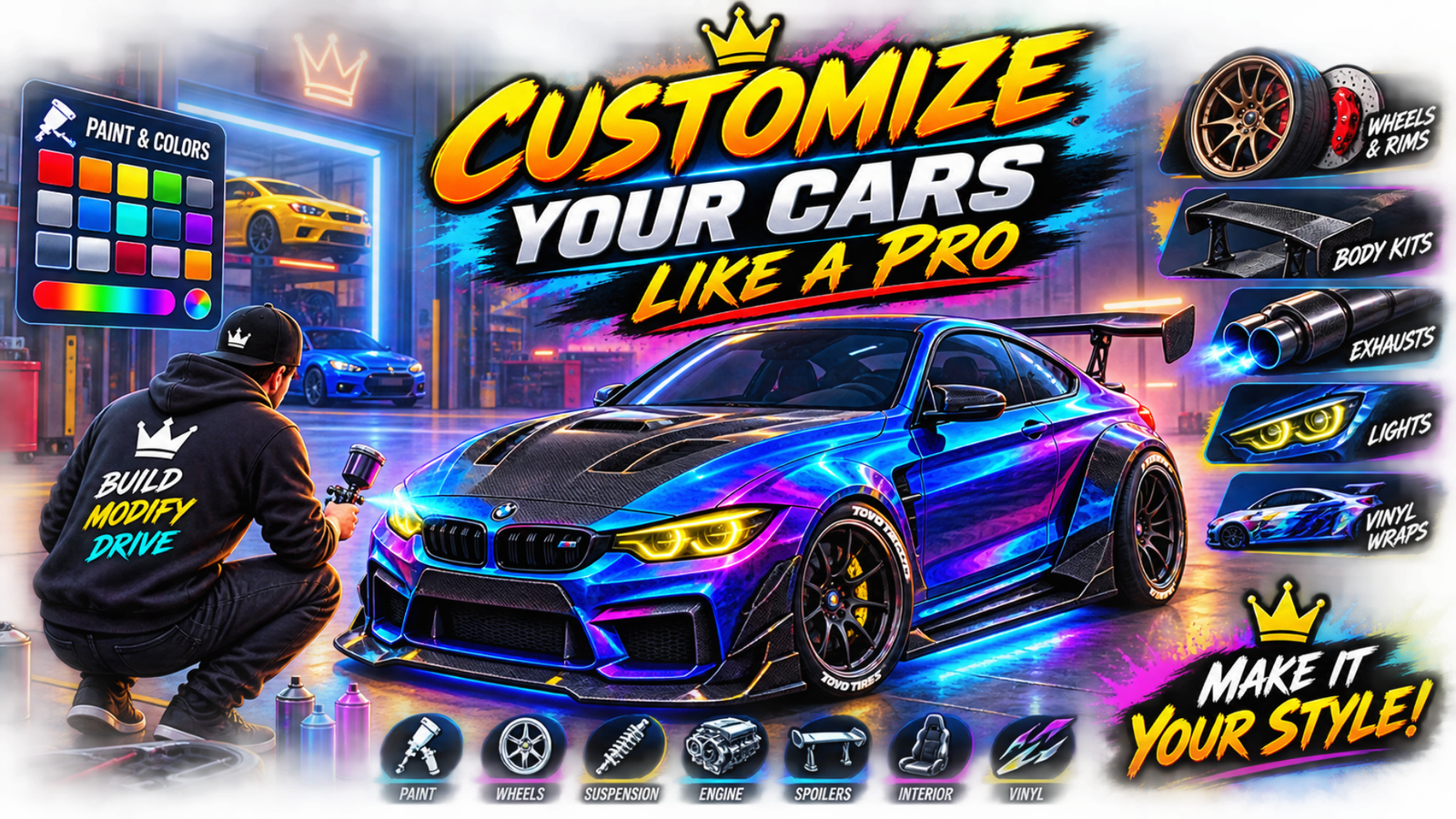 Customize your Car Parking Multiplayer car with paint, wheels, body kits and vinyl wraps
